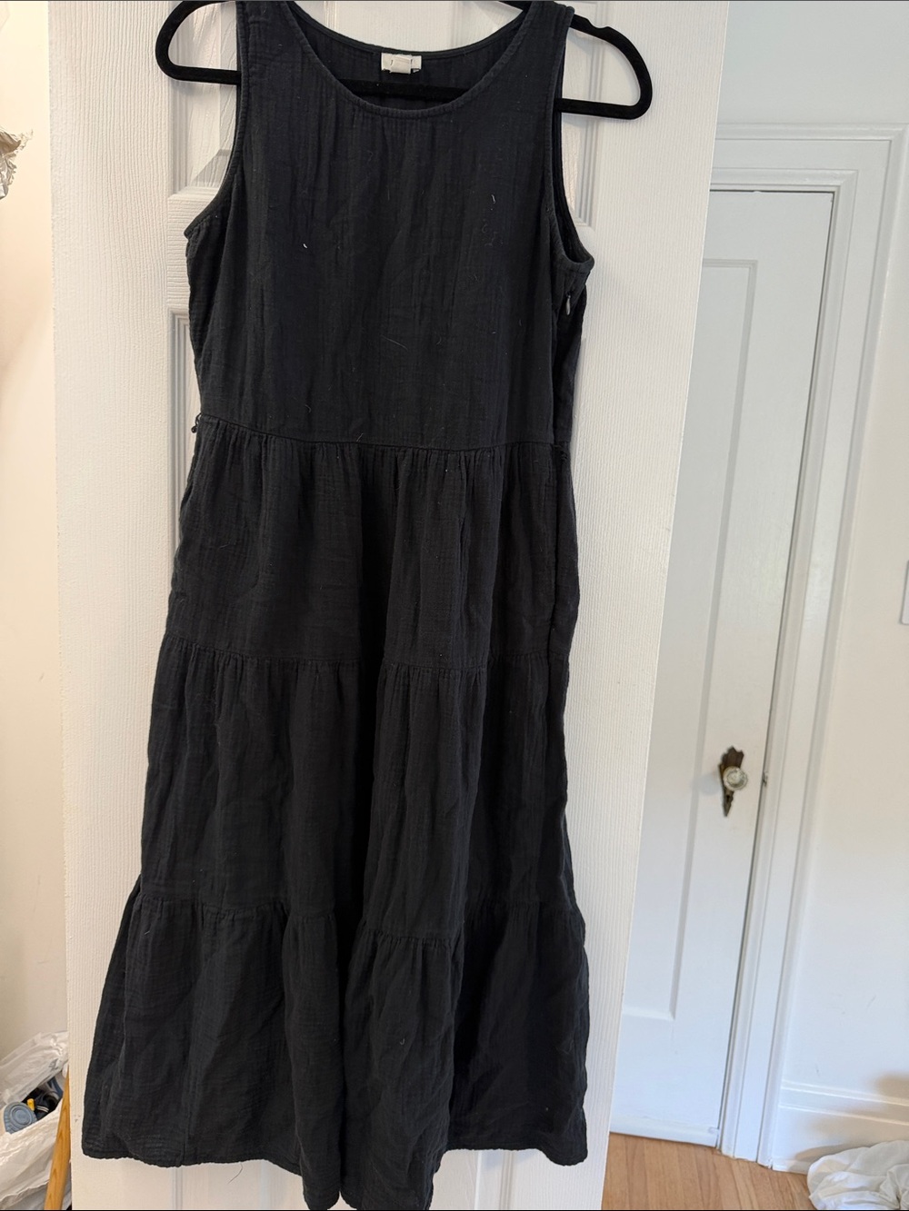J. Crew Factory Black Sleeveless Tiered Midi Dress